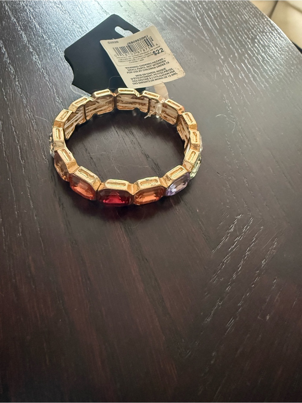 Multicolor Gemstone Stretch Bracelet - Gold Tone